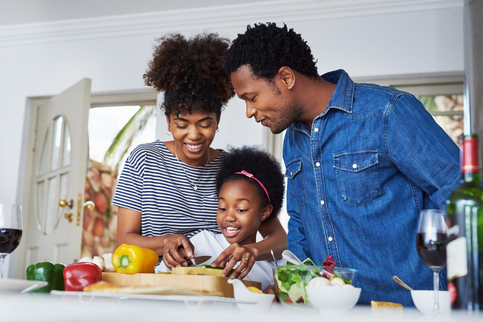 Family cooking dinner