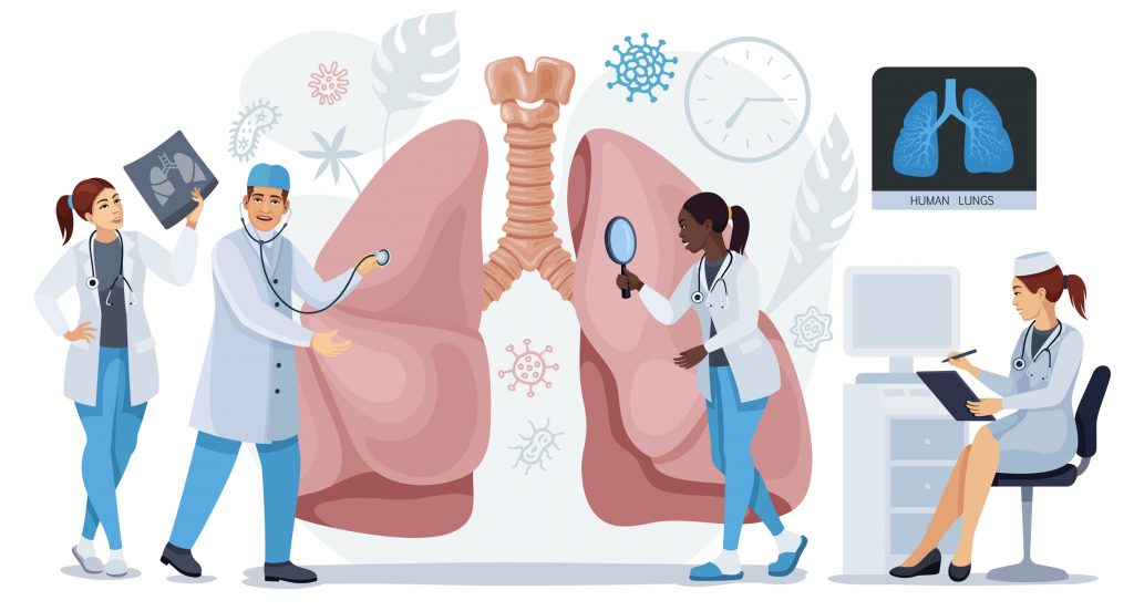 Doctors checking respiratory system. Lung x-ray examination.