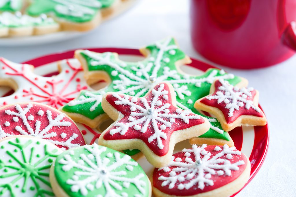 Colorful Christmas cookies on a plate